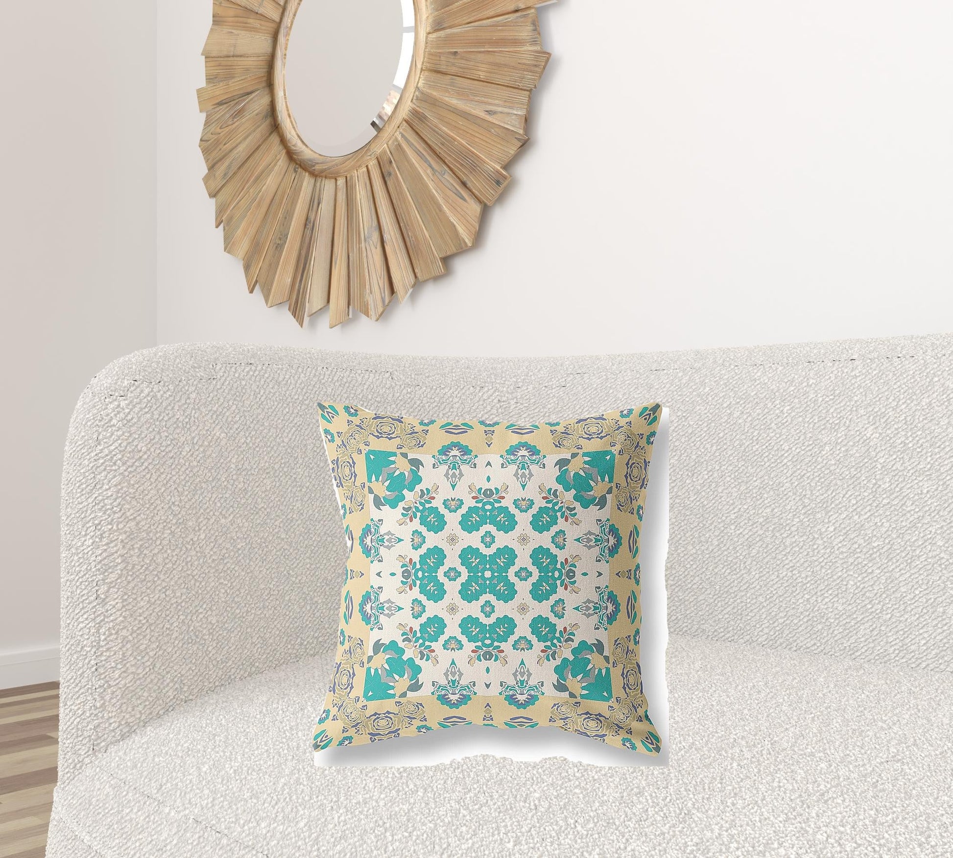 20" X 20" Yellow And White Floral Blown Seam Suede Throw Pillow FurniFindUSA