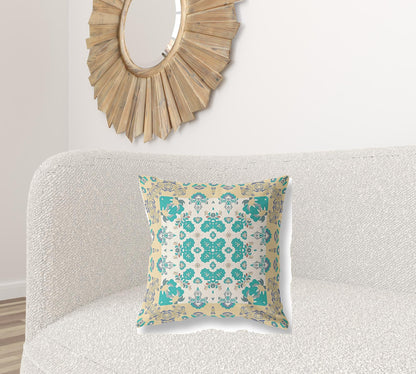 20" X 20" Yellow And White Floral Blown Seam Suede Throw Pillow FurniFindUSA