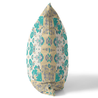 20" X 20" Yellow And White Floral Blown Seam Suede Throw Pillow FurniFindUSA