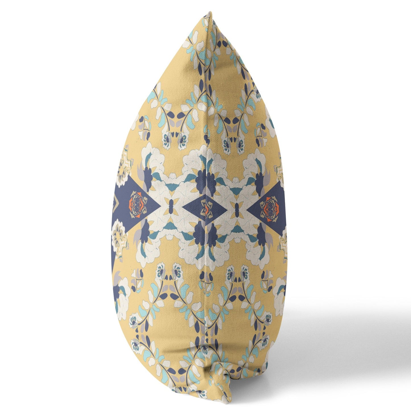 20" X 20" Yellow And Blue Floral Blown Seam Suede Throw Pillow FurniFindUSA