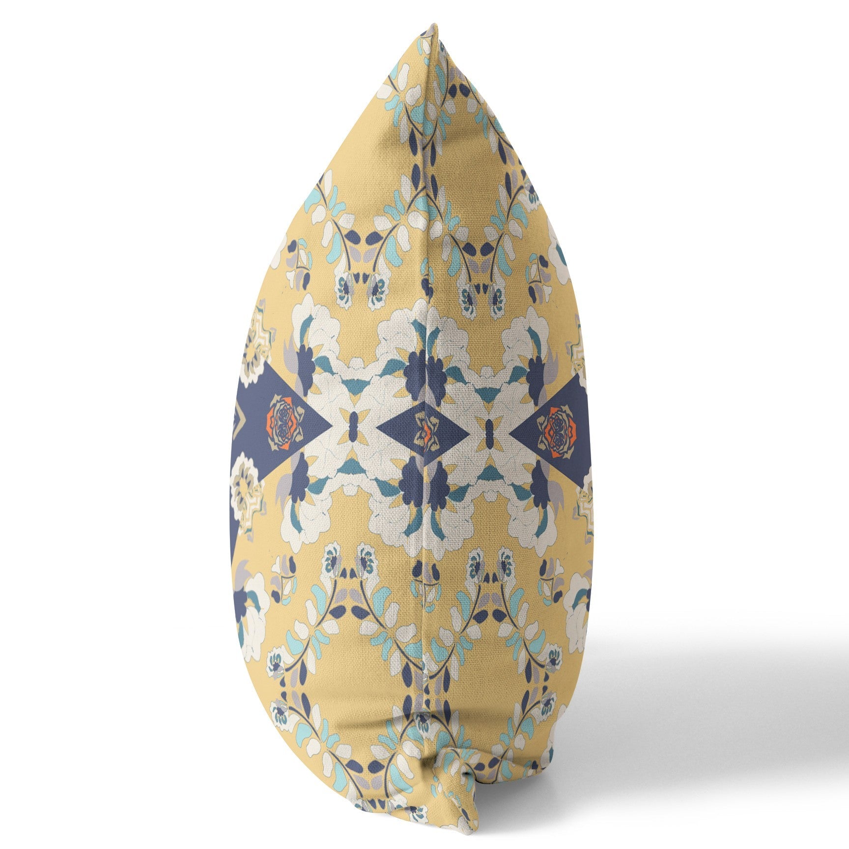 20" X 20" Yellow And Blue Floral Blown Seam Suede Throw Pillow FurniFindUSA