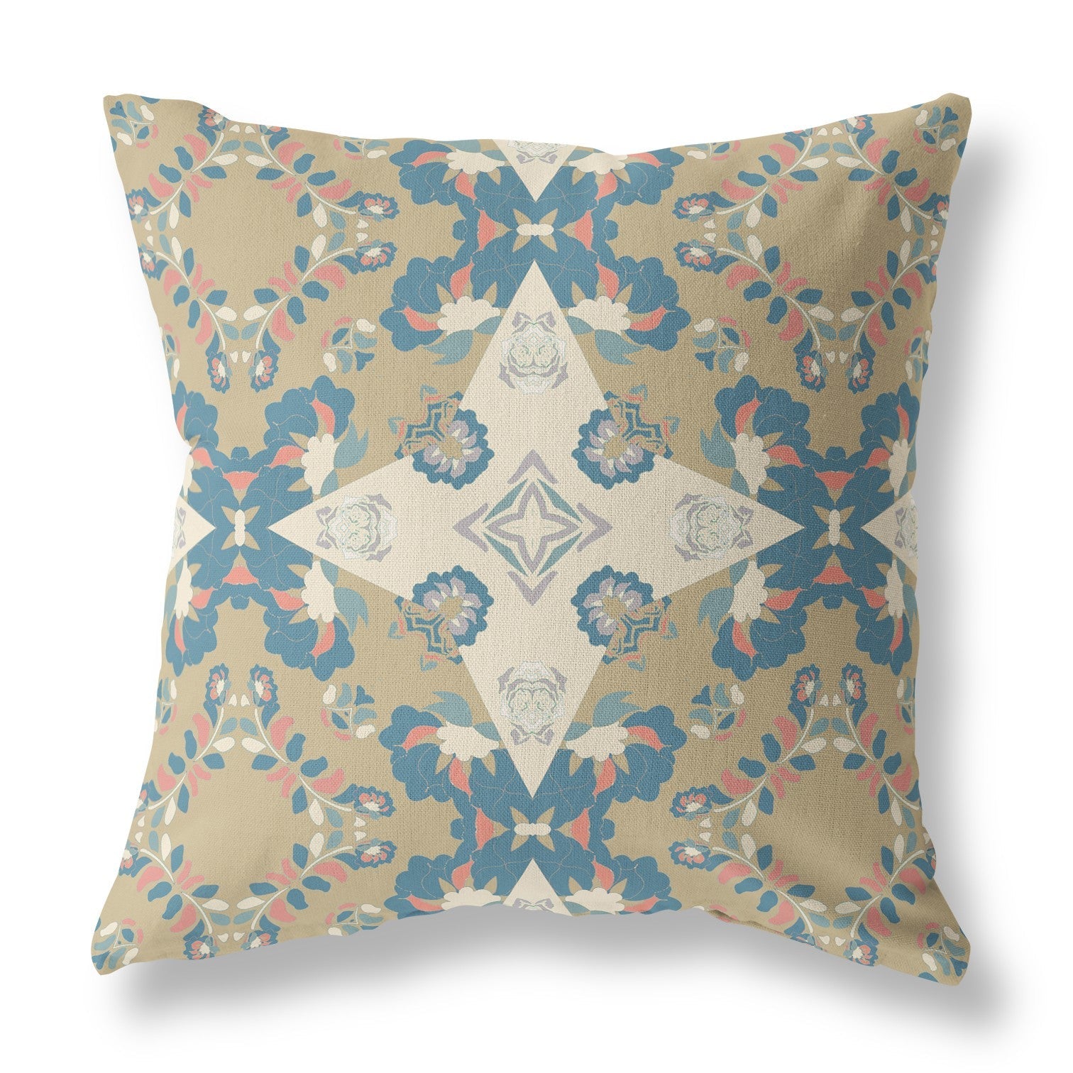 20" X 20" Muted Yellow And Teal Floral Blown Seam Suede Throw Pillow FurniFindUSA