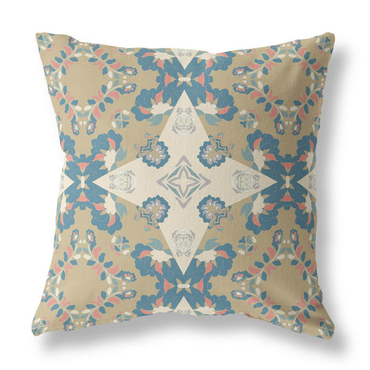 20" X 20" Muted Yellow And Teal Floral Blown Seam Suede Throw Pillow FurniFindUSA