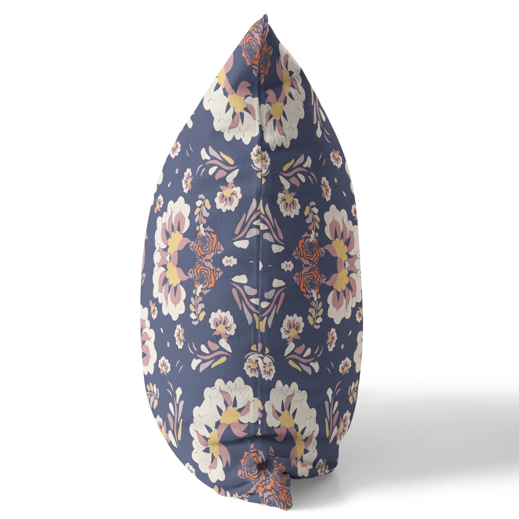 20" X 20" Blue And White Floral Blown Seam Suede Throw Pillow FurniFindUSA