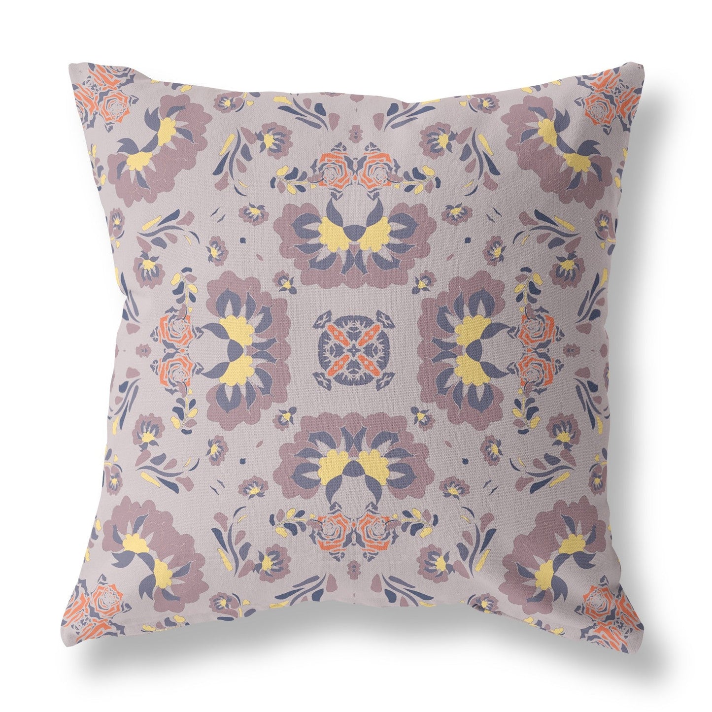 20" X 20" Muted Purple And Yellow Floral Blown Seam Suede Throw Pillow FurniFindUSA