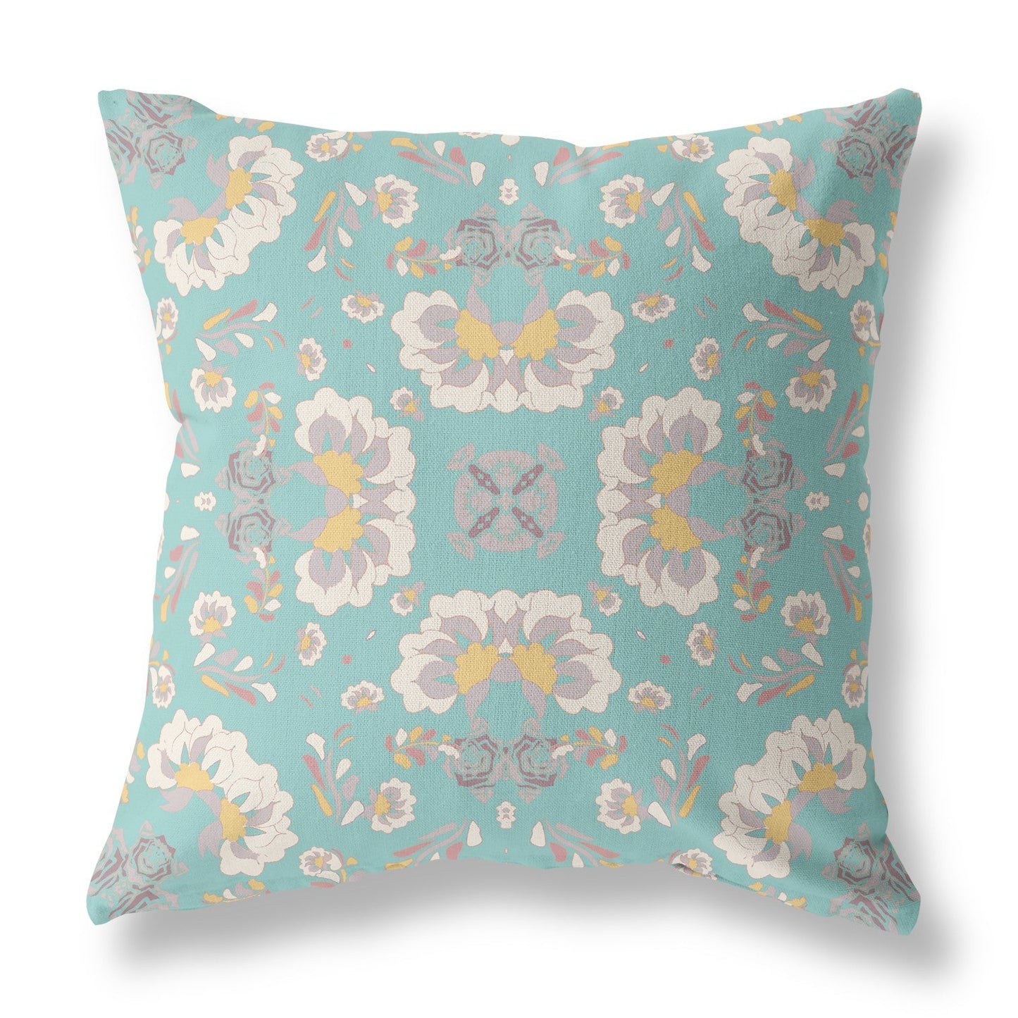 20" X 20" Green And White Floral Blown Seam Suede Throw Pillow FurniFindUSA