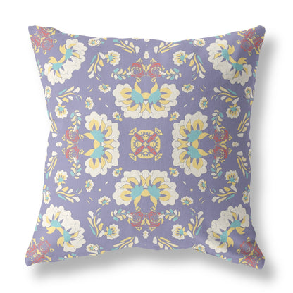 20" X 20" Purple Floral Blown Seam Suede Throw Pillow FurniFindUSA