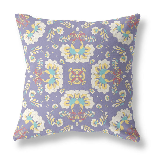 20" X 20" Purple Floral Blown Seam Suede Throw Pillow FurniFindUSA