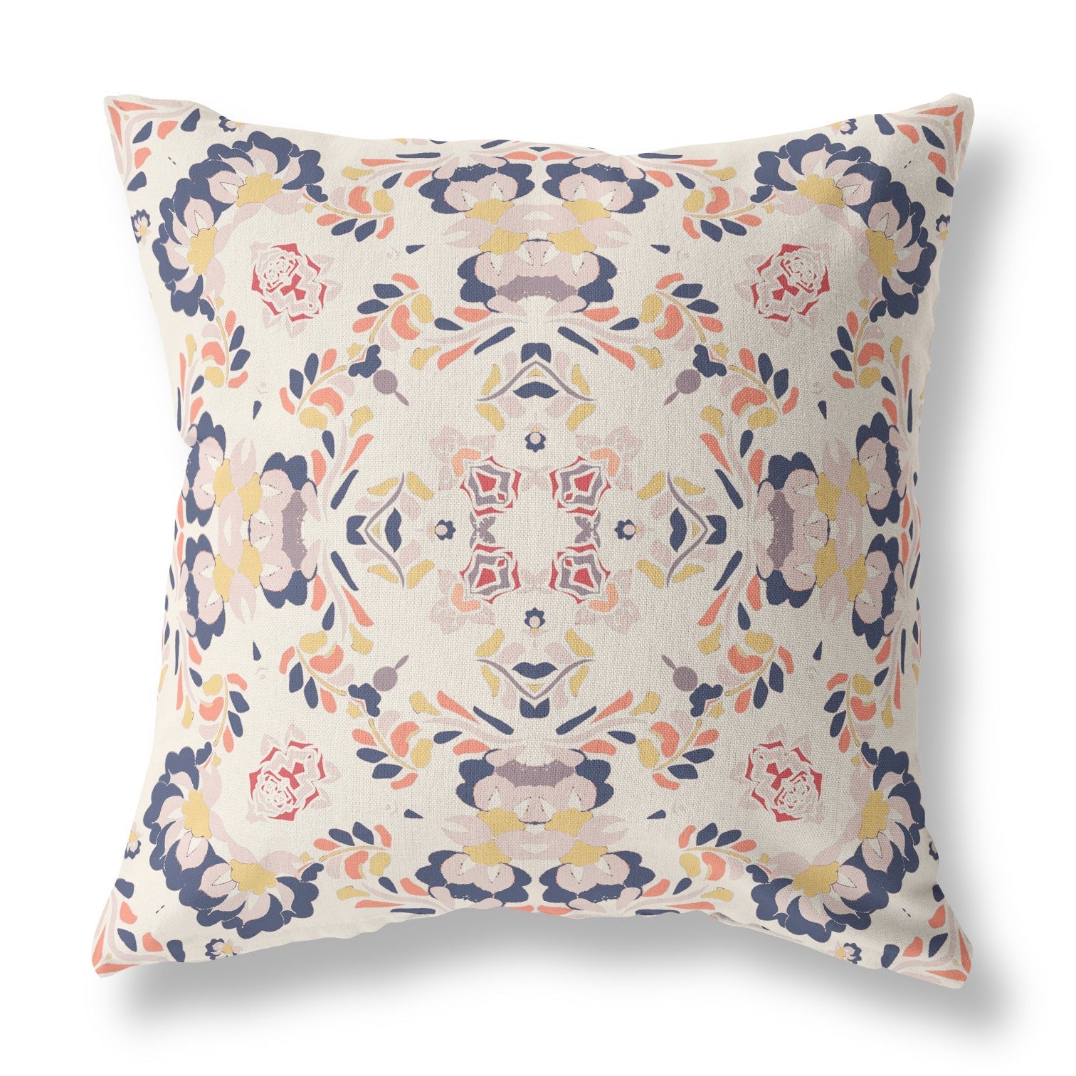 20" X 20" White And Blue Abstract Blown Seam Suede Throw Pillow FurniFindUSA