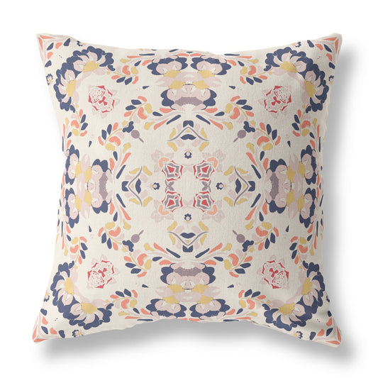 20" X 20" White And Blue Abstract Blown Seam Suede Throw Pillow FurniFindUSA