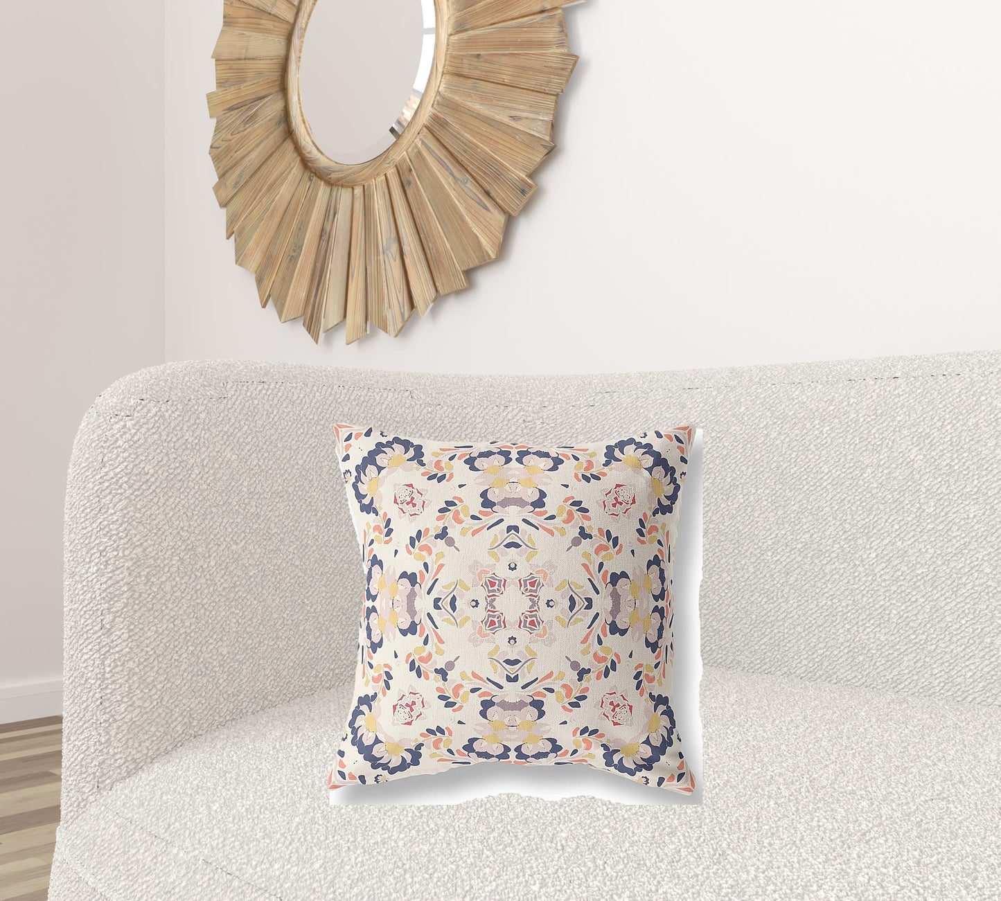 20" X 20" White And Blue Abstract Blown Seam Suede Throw Pillow FurniFindUSA