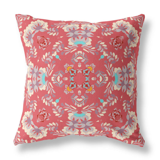 20" X 20" Red Abstract Blown Seam Suede Throw Pillow FurniFindUSA