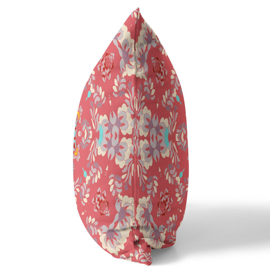 20" X 20" Red Abstract Blown Seam Suede Throw Pillow FurniFindUSA