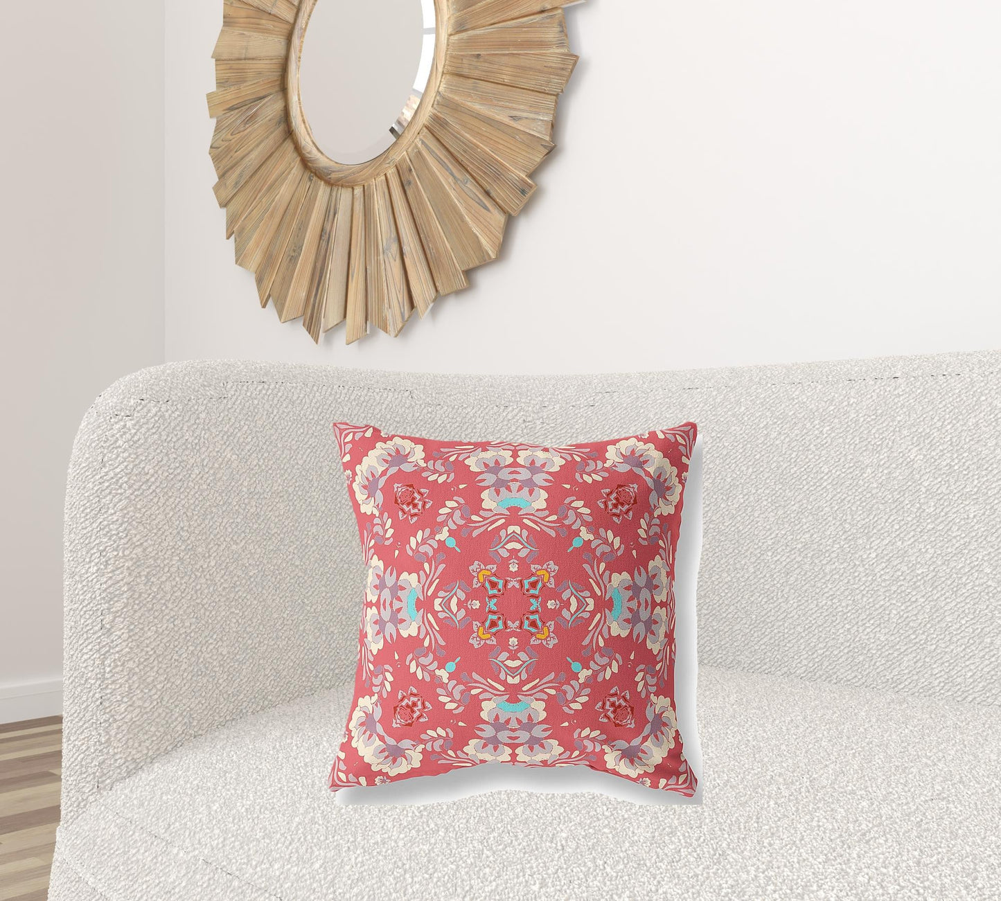 20" X 20" Red Abstract Blown Seam Suede Throw Pillow FurniFindUSA