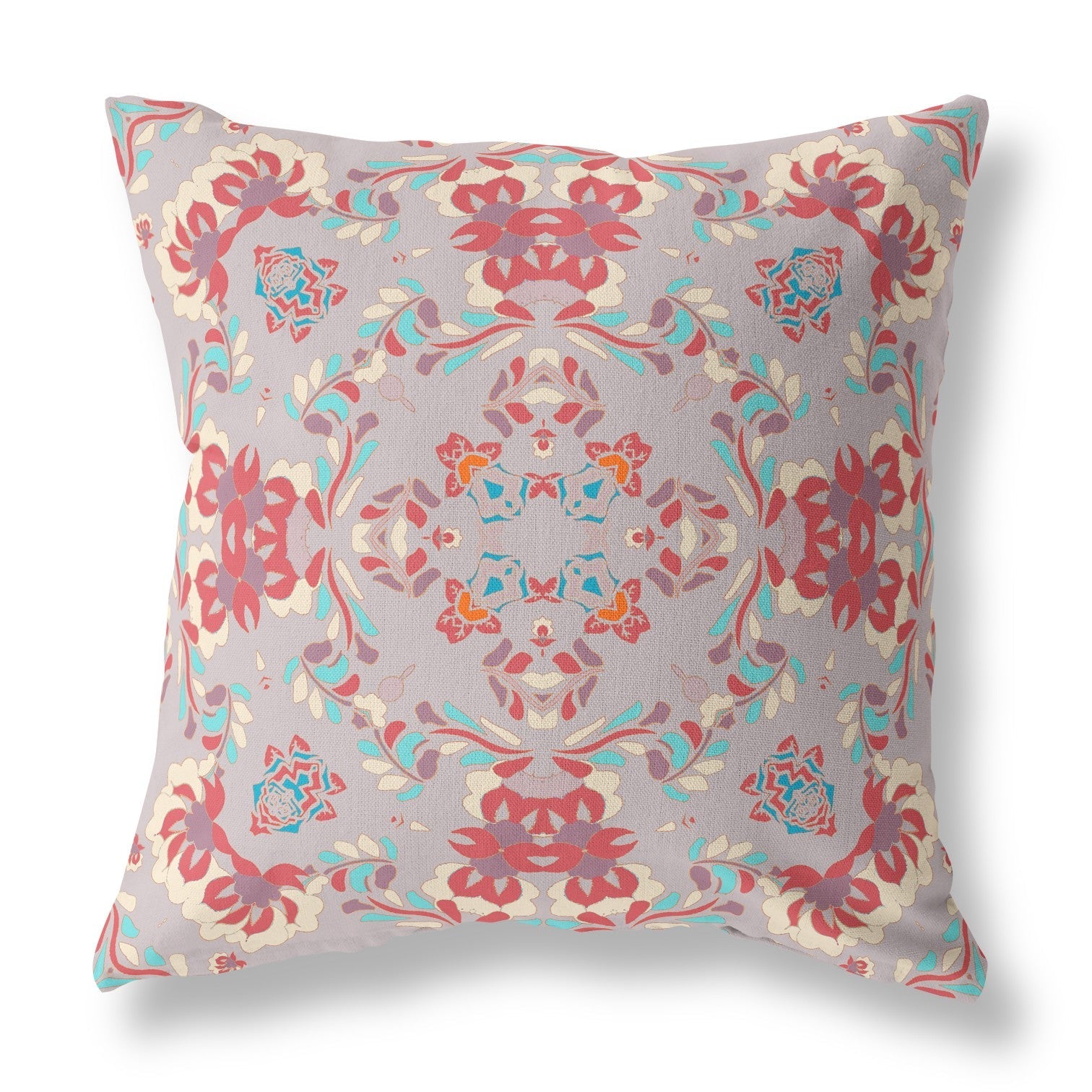 20" X 20" Purple And Red Abstract Blown Seam Suede Throw Pillow FurniFindUSA