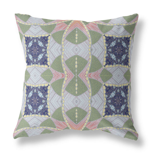 18"x18" Green Pink Indigo Zippered Broadcloth Geometric Throw Pillow