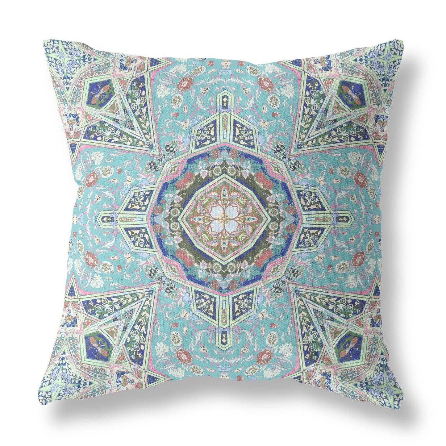 16"X16" Aqua Microsuede Geometric Zippered Pillow 5.0" (L) x 16.0" (W) x 16.0" (H) FurniFindUSA