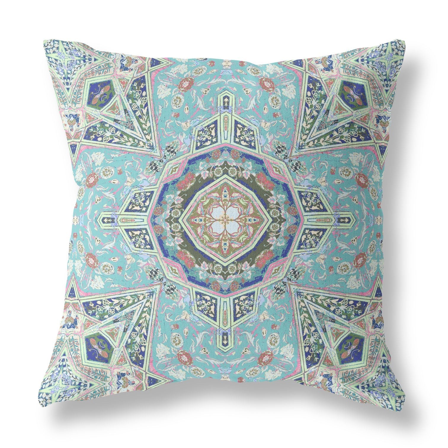 16"X16" Aqua Microsuede Geometric Zippered Pillow 5.0" (L) x 16.0" (W) x 16.0" (H) FurniFindUSA