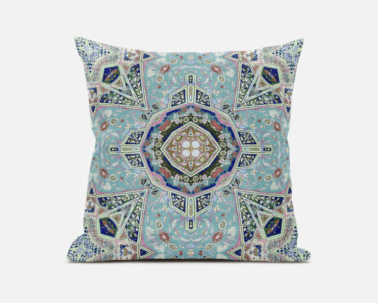 16"X16" Aqua Microsuede Geometric Zippered Pillow 5.0" (L) x 16.0" (W) x 16.0" (H) FurniFindUSA