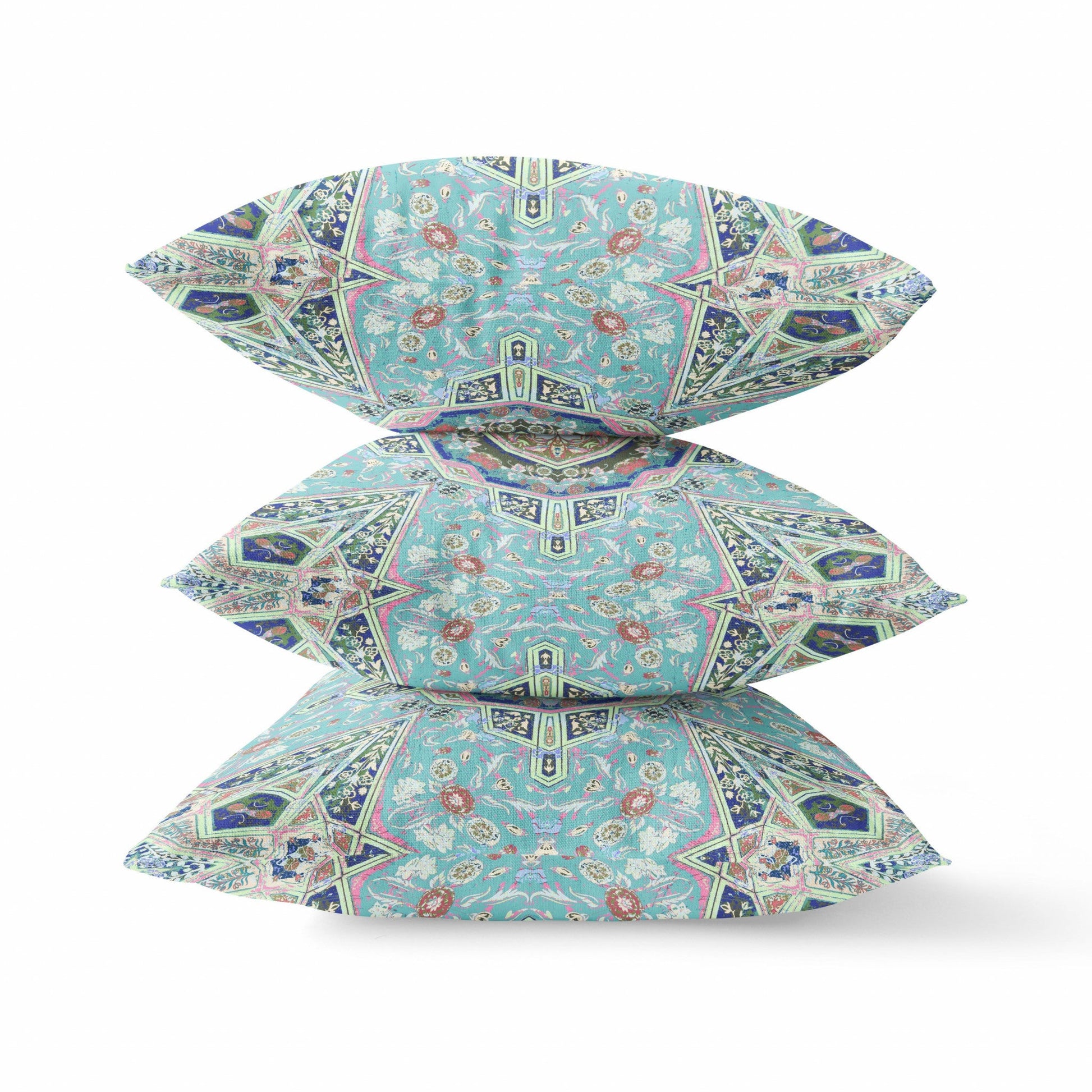 16"X16" Aqua Microsuede Geometric Zippered Pillow 5.0" (L) x 16.0" (W) x 16.0" (H) FurniFindUSA