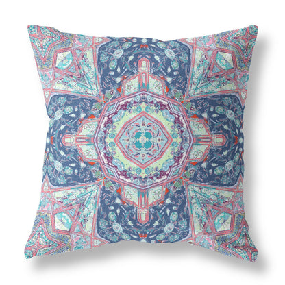 16"X16" Blue And Pink Microsuede Geometric Zippered Pillow FurniFindUSA