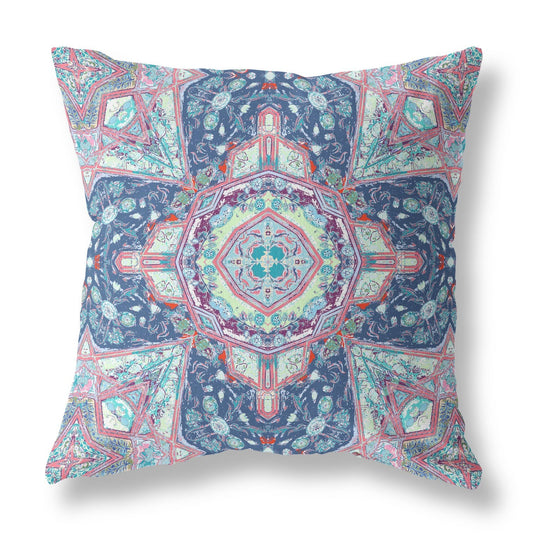 16"X16" Blue And Pink Microsuede Geometric Zippered Pillow FurniFindUSA