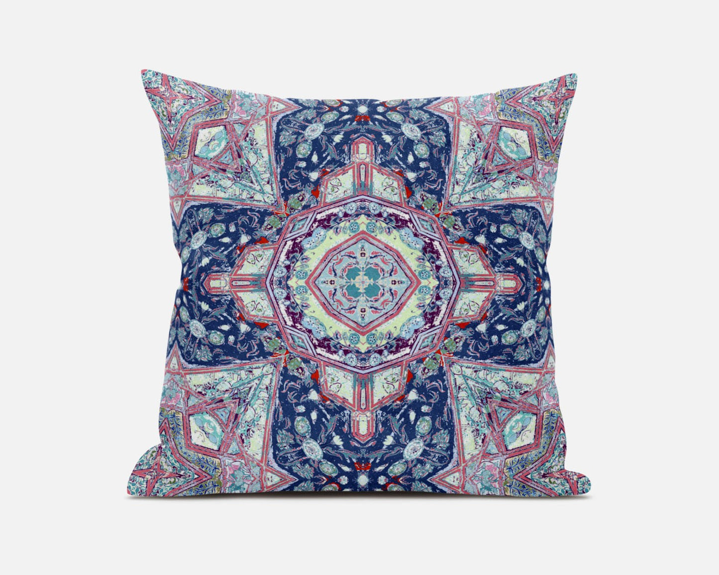 16"X16" Blue And Pink Microsuede Geometric Zippered Pillow FurniFindUSA