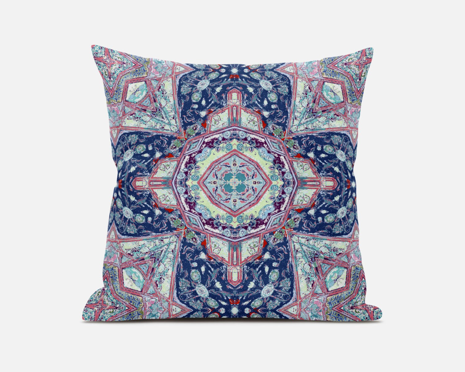 16"X16" Blue And Pink Microsuede Geometric Zippered Pillow FurniFindUSA