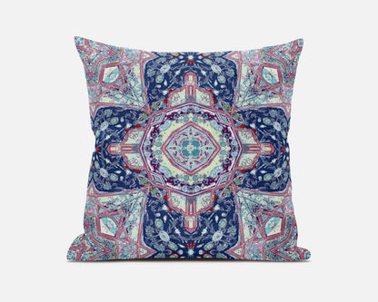 16"X16" Blue And Pink Microsuede Geometric Zippered Pillow FurniFindUSA