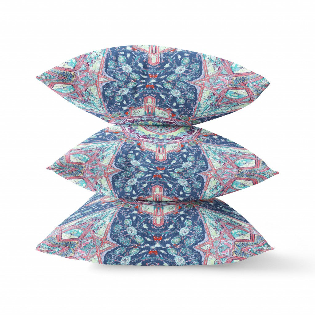 16"X16" Blue And Pink Microsuede Geometric Zippered Pillow FurniFindUSA