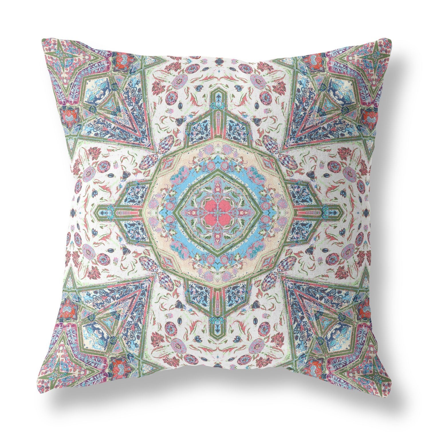 16"X16" Pink And Ivory Microsuede Geometric Zippered Pillow FurniFindUSA