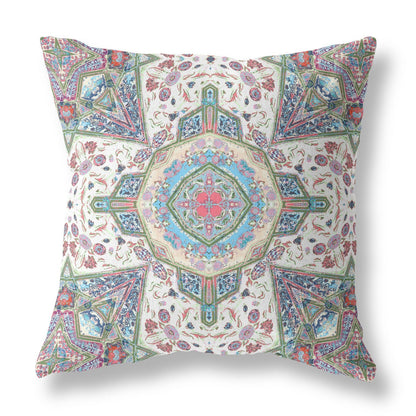16"X16" Pink And Ivory Microsuede Geometric Zippered Pillow FurniFindUSA