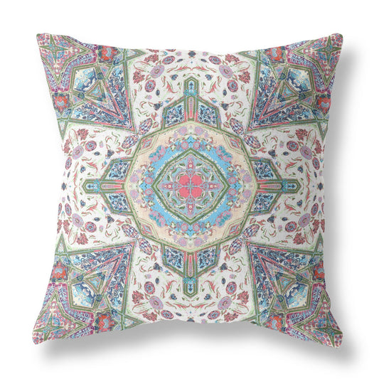 16"X16" Pink And Ivory Microsuede Geometric Zippered Pillow FurniFindUSA