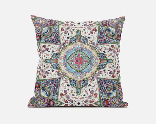 16"X16" Pink And Ivory Microsuede Geometric Zippered Pillow FurniFindUSA