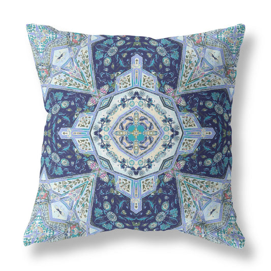 16"X16" Indigo Microsuede Geometric Zippered Pillow FurniFindUSA
