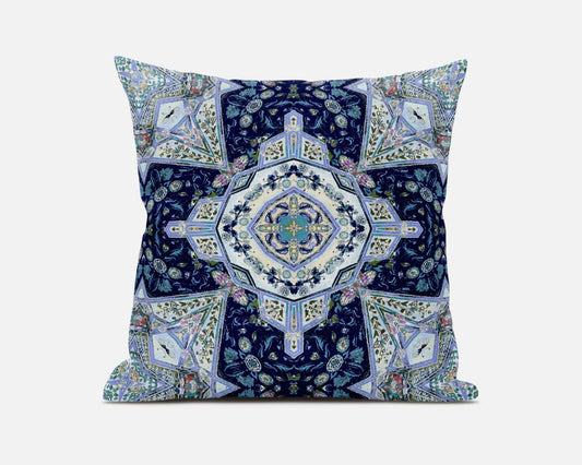16"X16" Indigo Microsuede Geometric Zippered Pillow FurniFindUSA