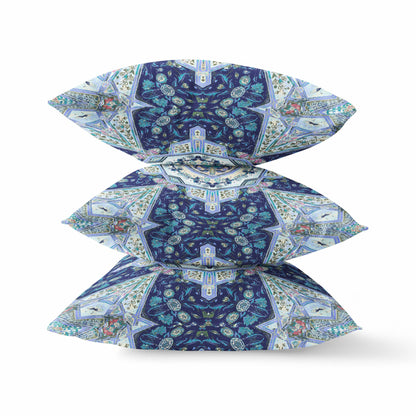 16"X16" Indigo Microsuede Geometric Zippered Pillow FurniFindUSA