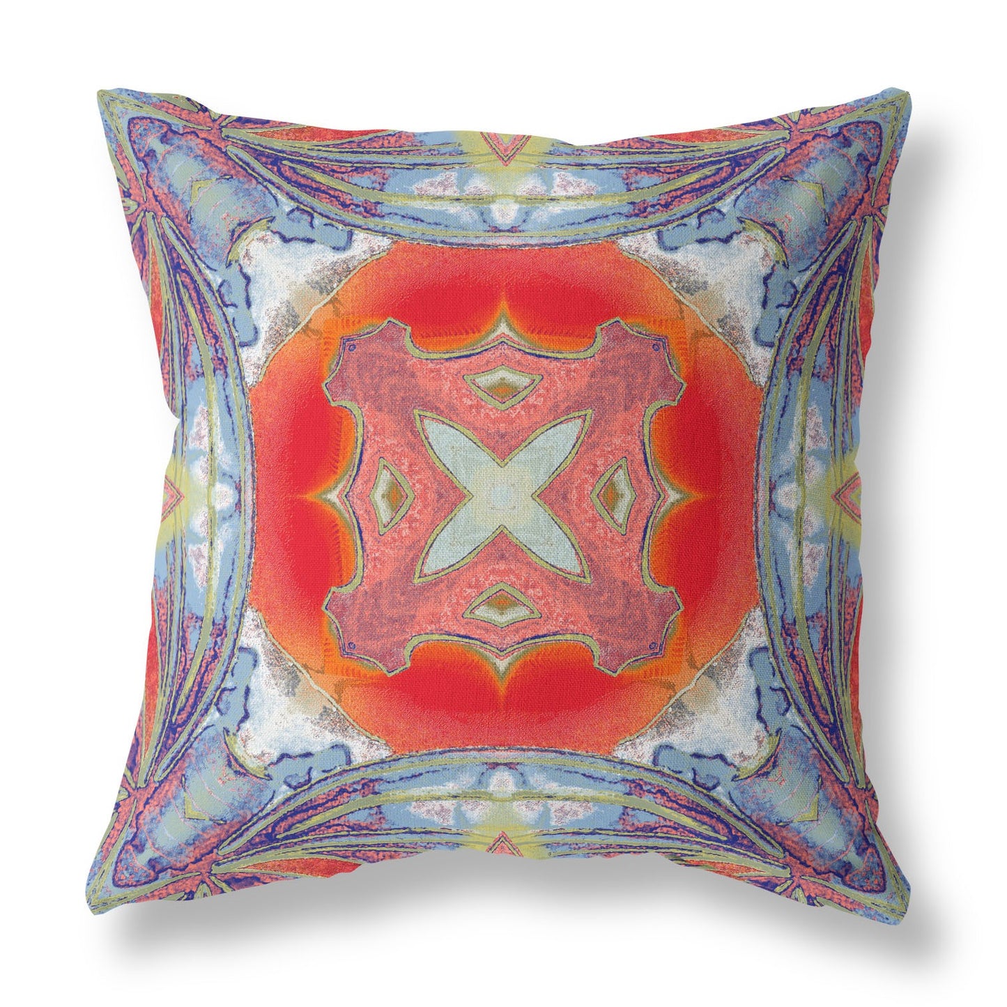 5" X 20" Blue and Orange Geometric Indoor Outdoor Throw Pillow
