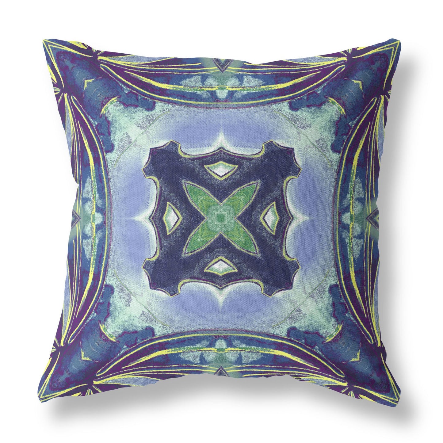 18" X 18" Peacock And Blue Zippered Geometric Indoor Outdoor Throw Pillow
