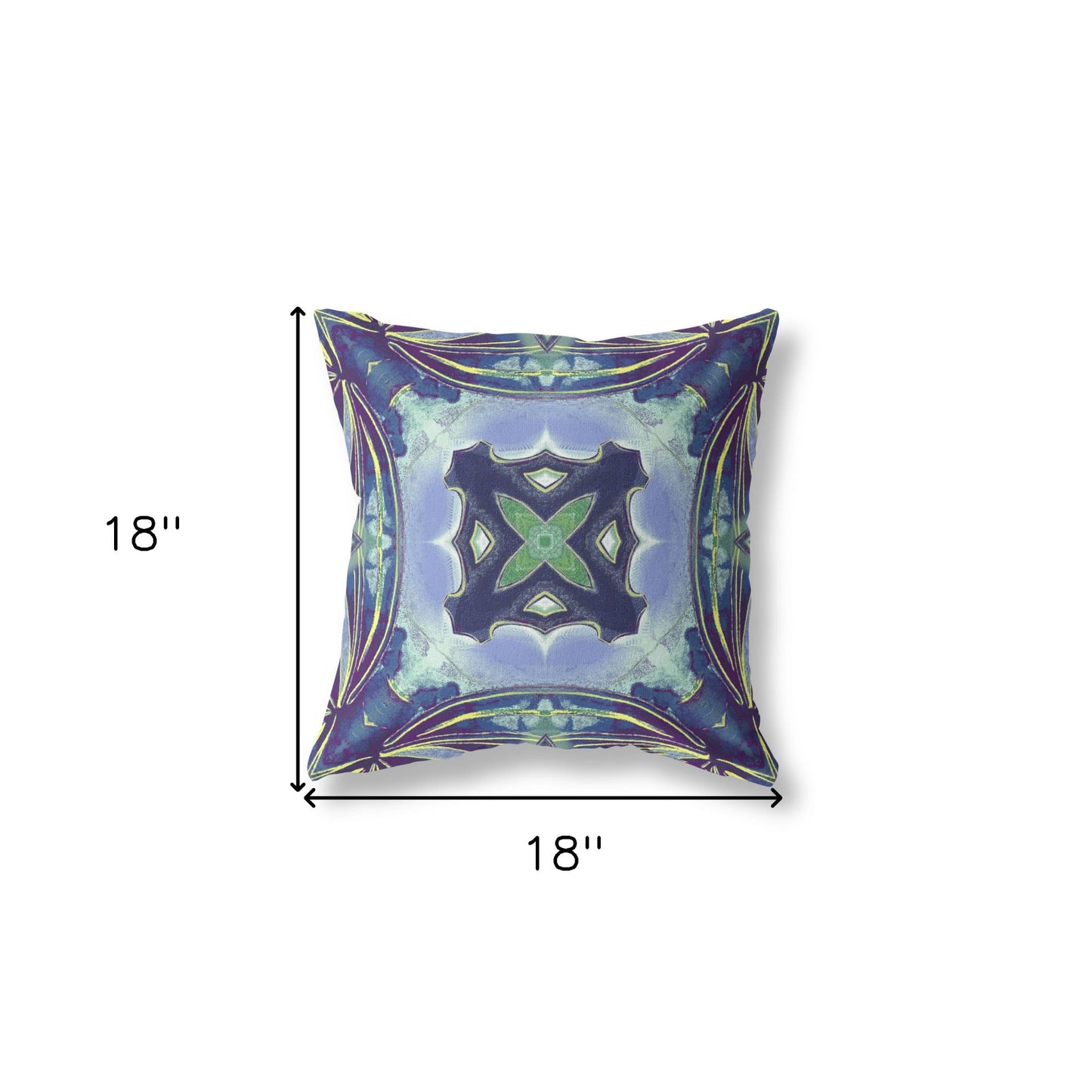 18" X 18" Peacock And Blue Zippered Geometric Indoor Outdoor Throw Pillow