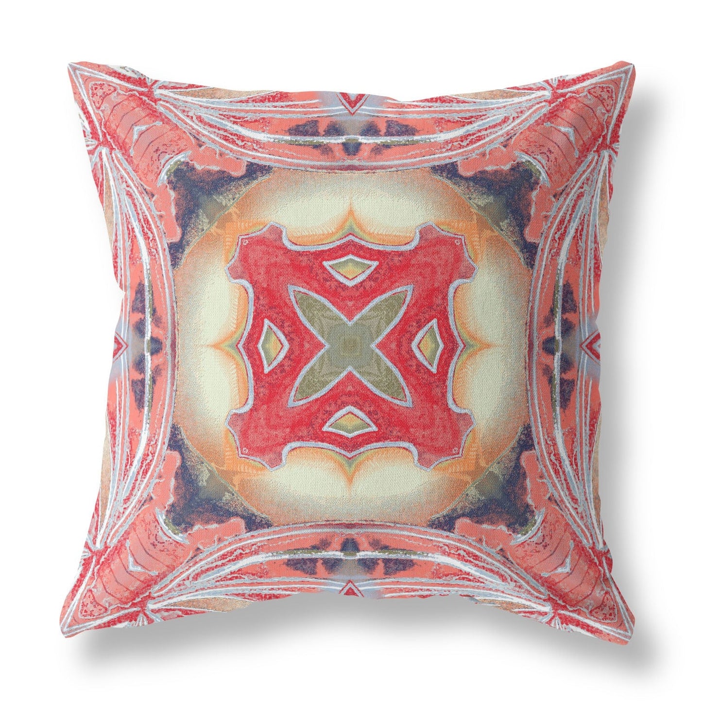 16" X 16" Pink Peach Red Geometric Zippered Suede Throw Pillow FurniFindUSA