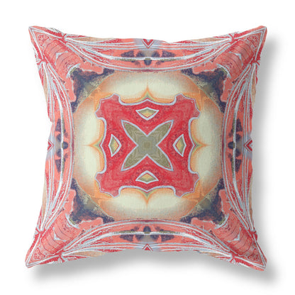 16" X 16" Pink Peach Red Geometric Zippered Suede Throw Pillow FurniFindUSA