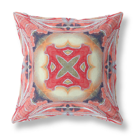 16" X 16" Pink Peach Red Geometric Zippered Suede Throw Pillow FurniFindUSA