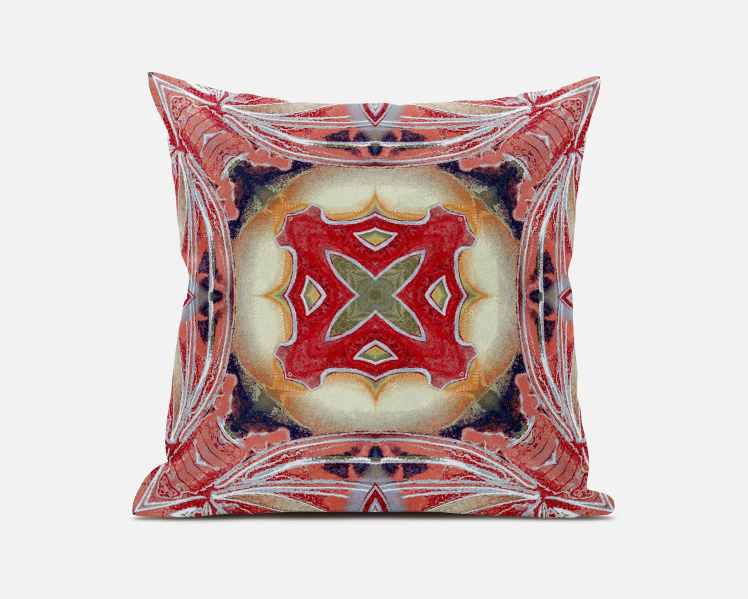 16" X 16" Pink Peach Red Geometric Zippered Suede Throw Pillow FurniFindUSA