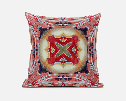 16" X 16" Pink Peach Red Geometric Zippered Suede Throw Pillow FurniFindUSA