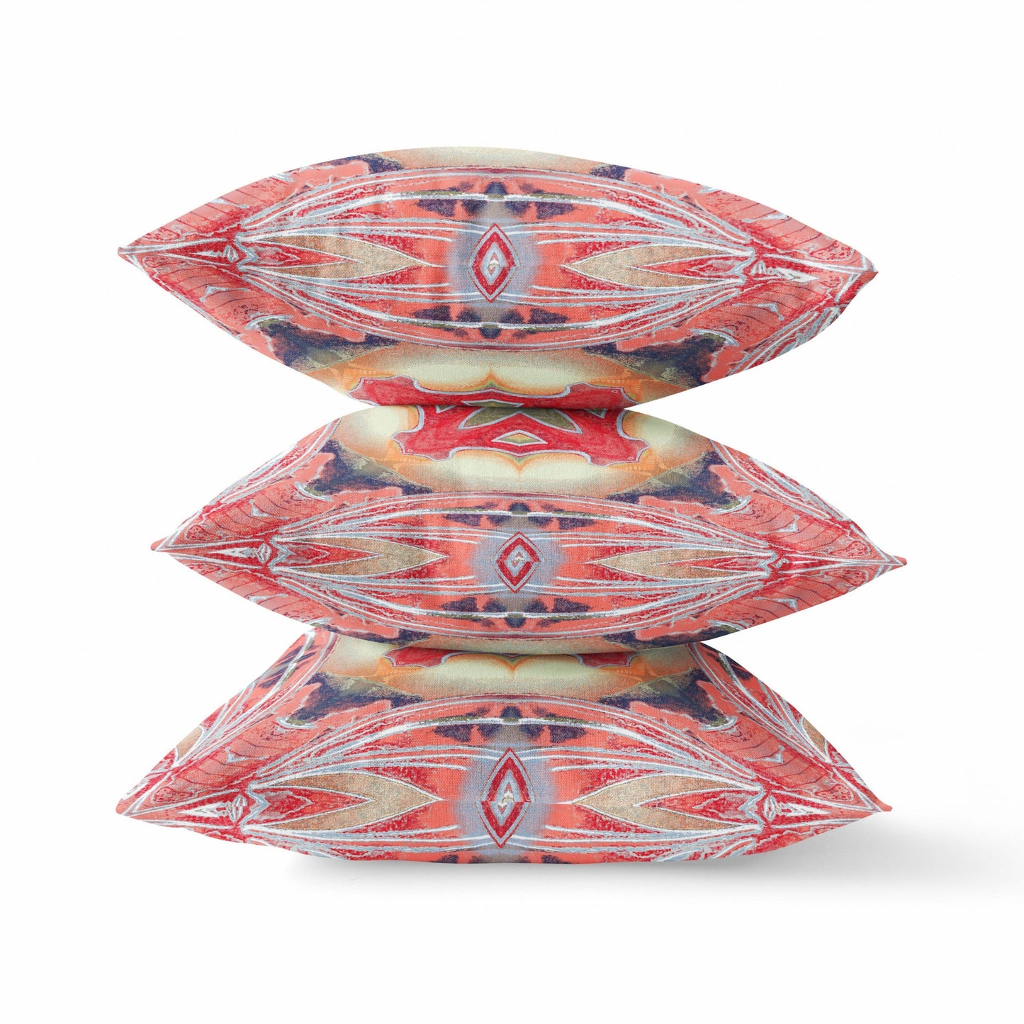 16" X 16" Pink Peach Red Geometric Zippered Suede Throw Pillow FurniFindUSA