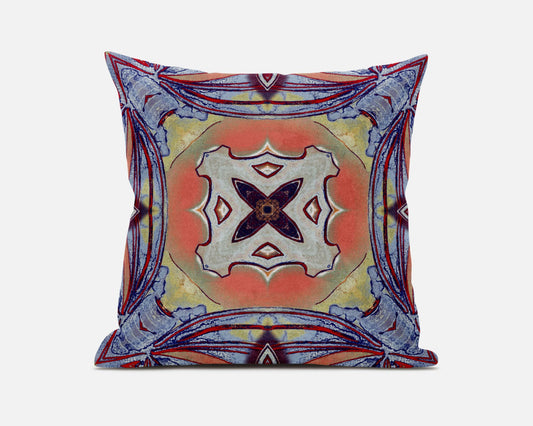 16" X 16" Purple Orange Geometric Zippered Suede Throw Pillow FurniFindUSA