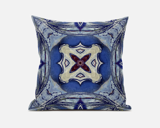 16" X 16" Sky Blue Evening Blue Geometric Zippered Suede Throw Pillow FurniFindUSA