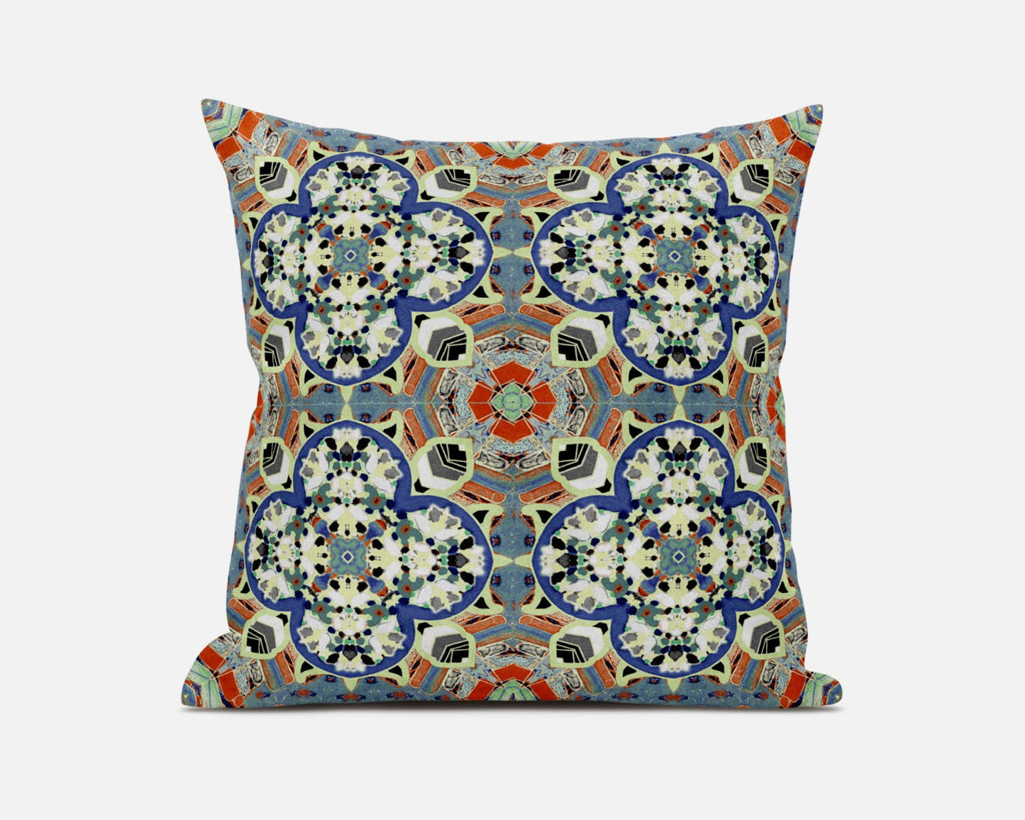16"X16" Blue And Orange Microsuede Quatrefoil Zippered Pillow 5.0" (L) x 16.0" (W) x 16.0" (H) FurniFindUSA