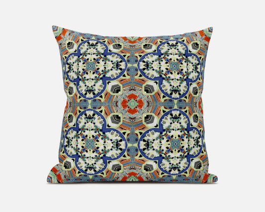 16"X16" Blue And Orange Microsuede Quatrefoil Zippered Pillow 5.0" (L) x 16.0" (W) x 16.0" (H) FurniFindUSA